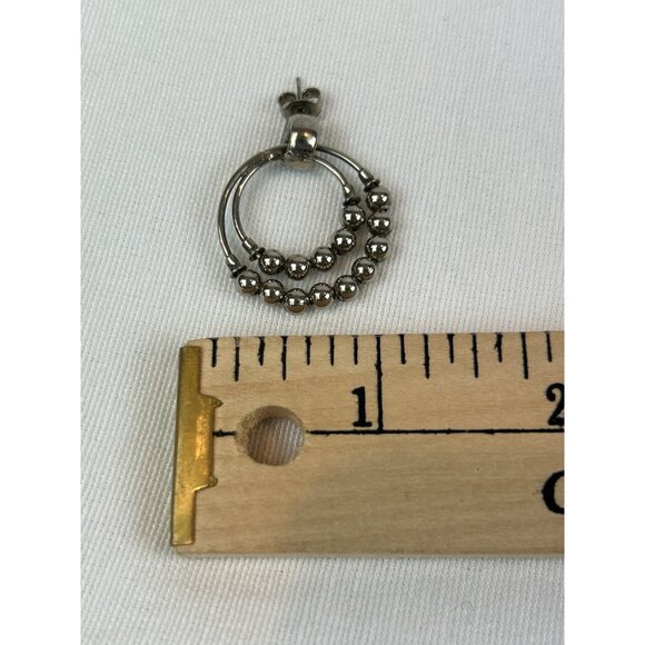Vintage Silver Tone Double Hoop Ball Bead Earrings Post Pierced - Picture 6 of 6